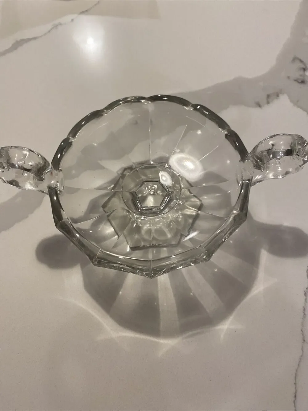 Heisey Glass Candy / Nut Dish 5.25” x 5.25” Two Handles & Pedestal Base Round